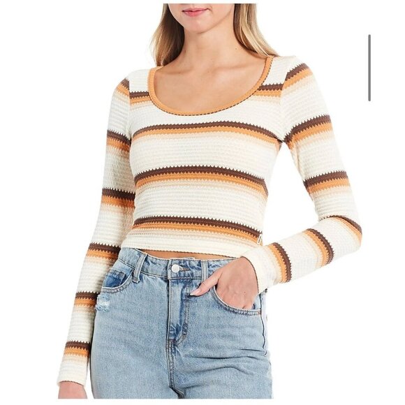 Rip Curl Striped Long Sleeve Blouse - Cream, Brown, Orange - Picture 1 of 8